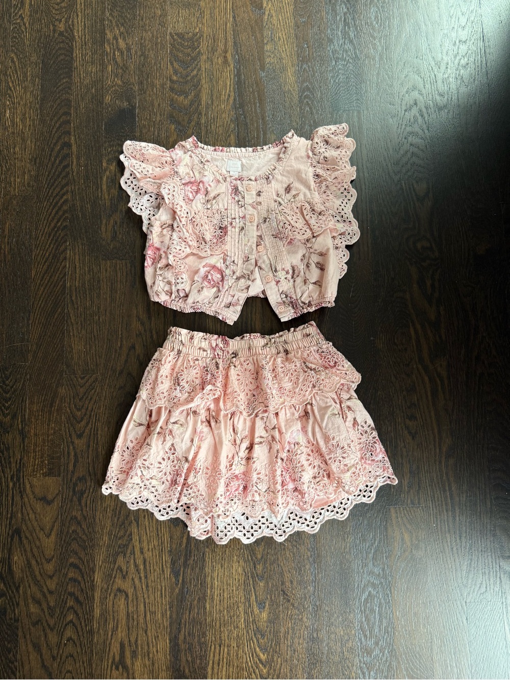 GAP for LoveShackFancy Pink Floral Eyelet Skirt Set, perfect condition
